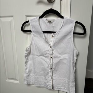 Club Monaco Linen White Button-Up Sleeveless Top Small
